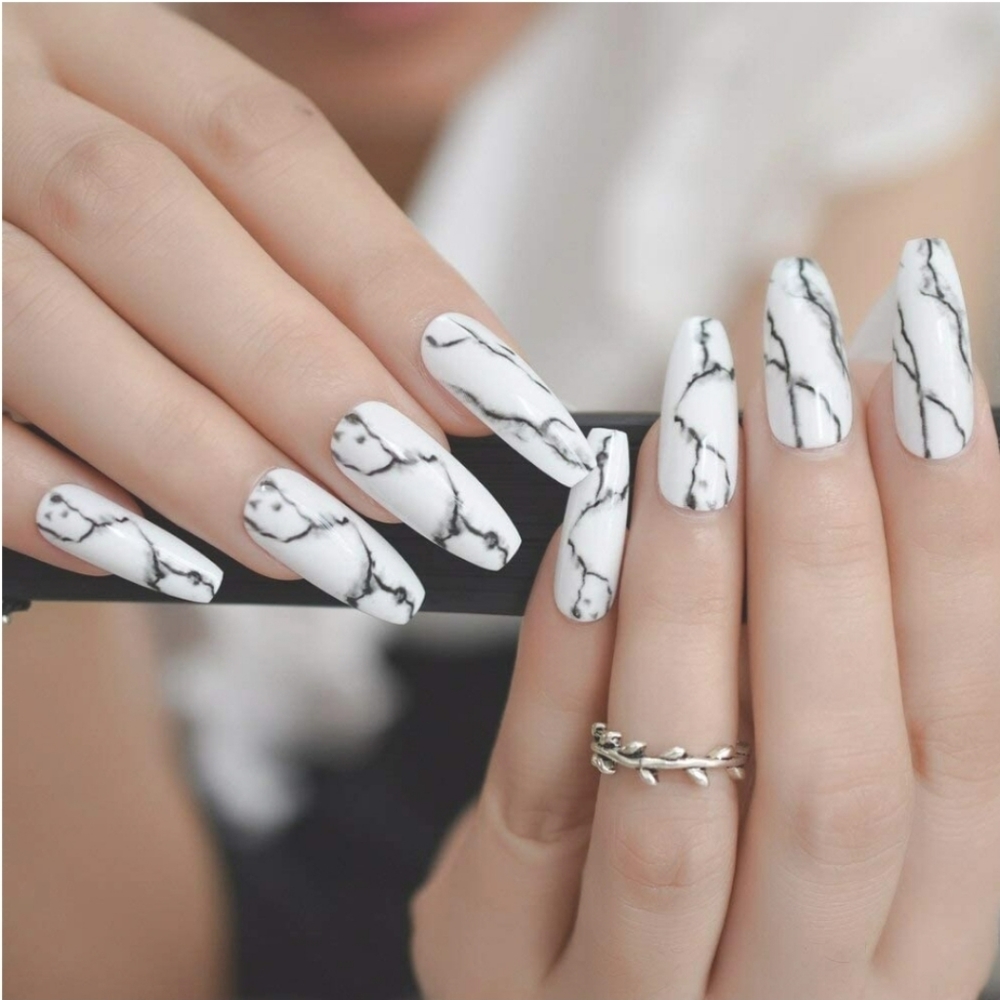 Black & white marble 💅NAILS glue on OR press on W/GLUE+ TABS + FILE. Any Length - Picture 12 of 13